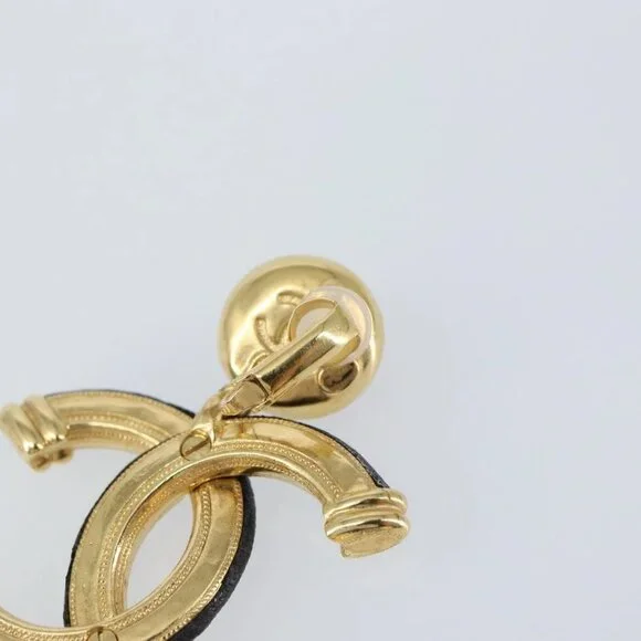 CHANEL COCO Mark Camelia Earring Metal Leather Gold CC Auth am9409 - Picture 5 of 16